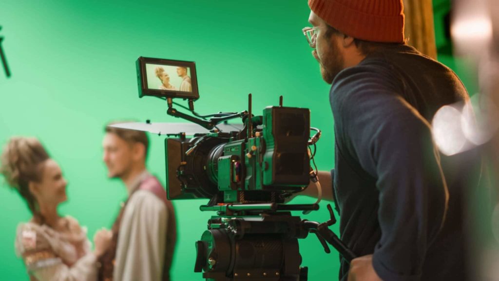 actors on set with green screen