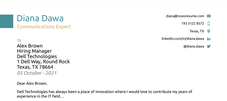 Contoh Header dan Pembuka Cover Letter