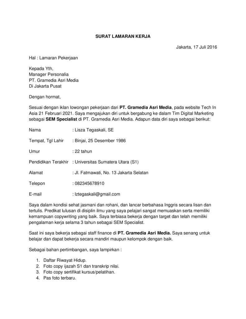 contoh cover letter fresh graduate bahasa indonesia