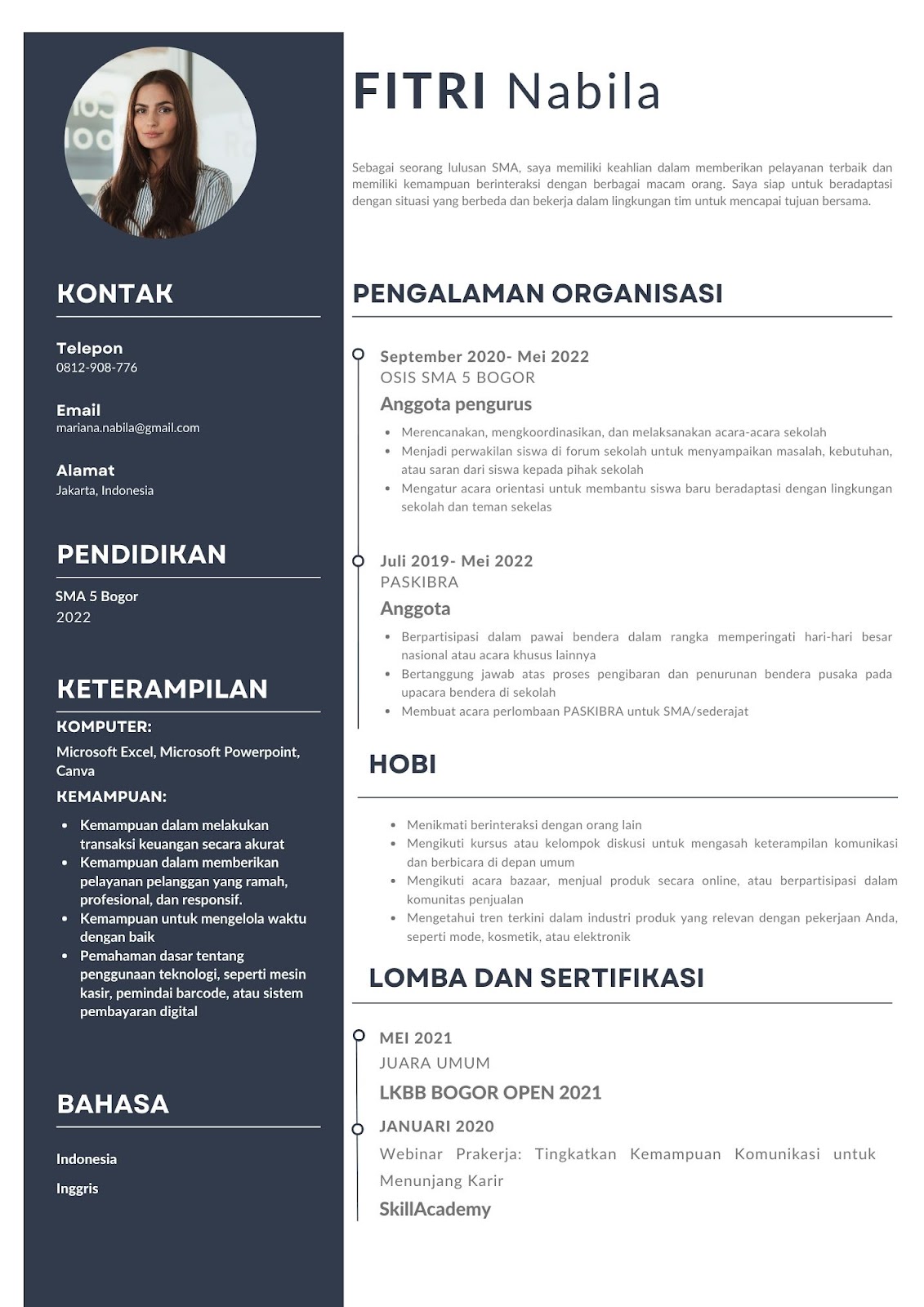 5+ Tips dan Contoh CV Lulusan SMA yang Menarik - Girls Beyond