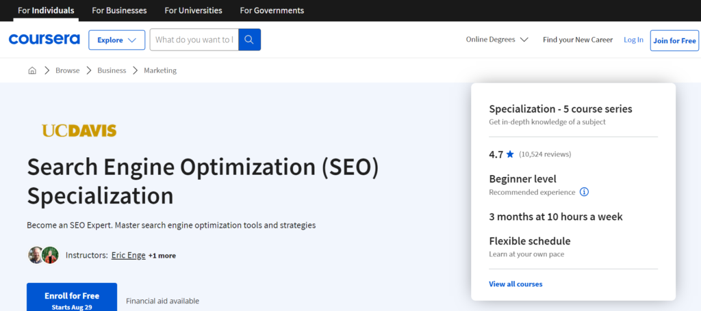 sertifikasi seo coursera