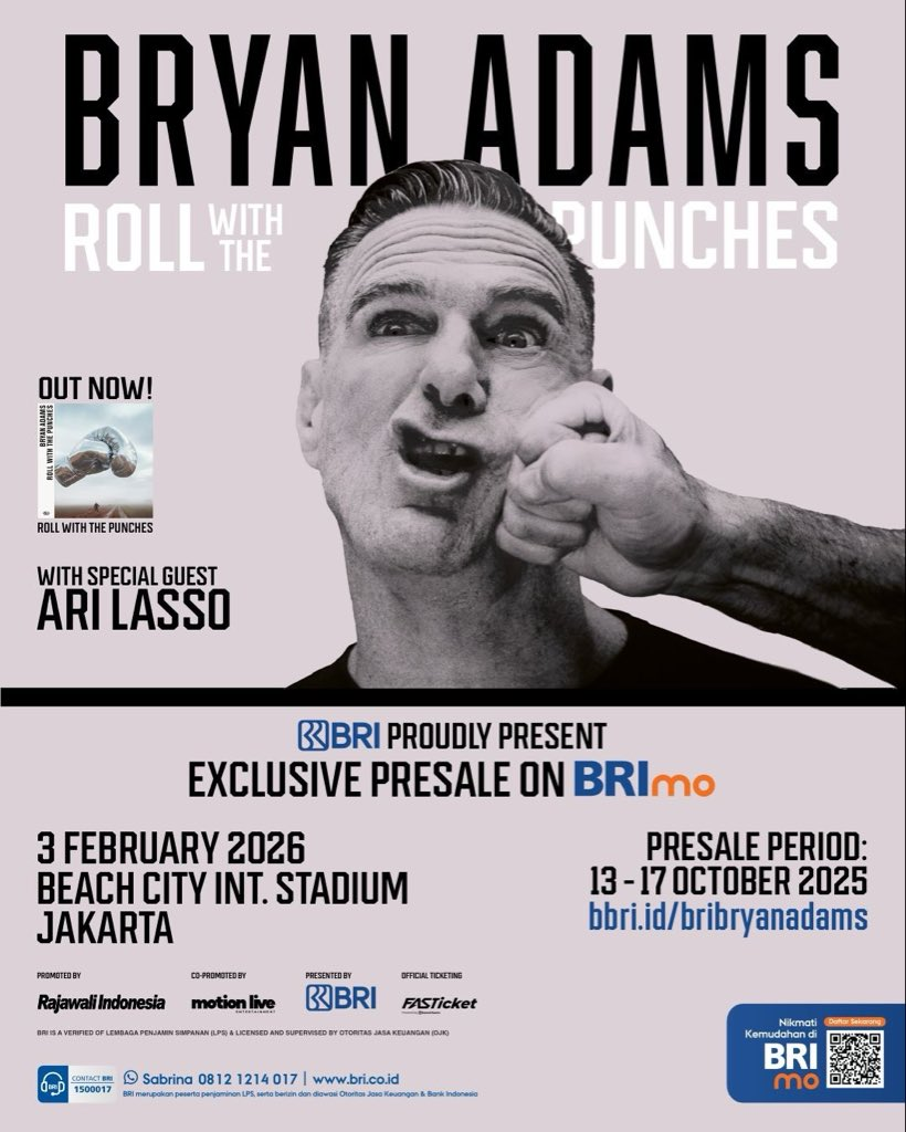 Event Februari 2026 di Jakarta Bryan Adams - Roll with The Punches (3 Februari)