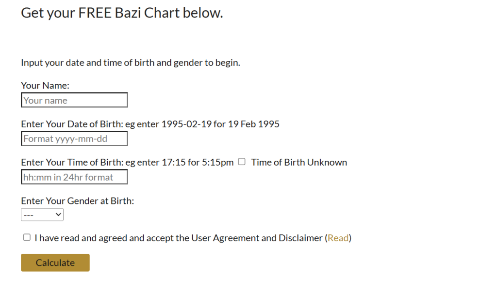 kalkulator BaZi gratis