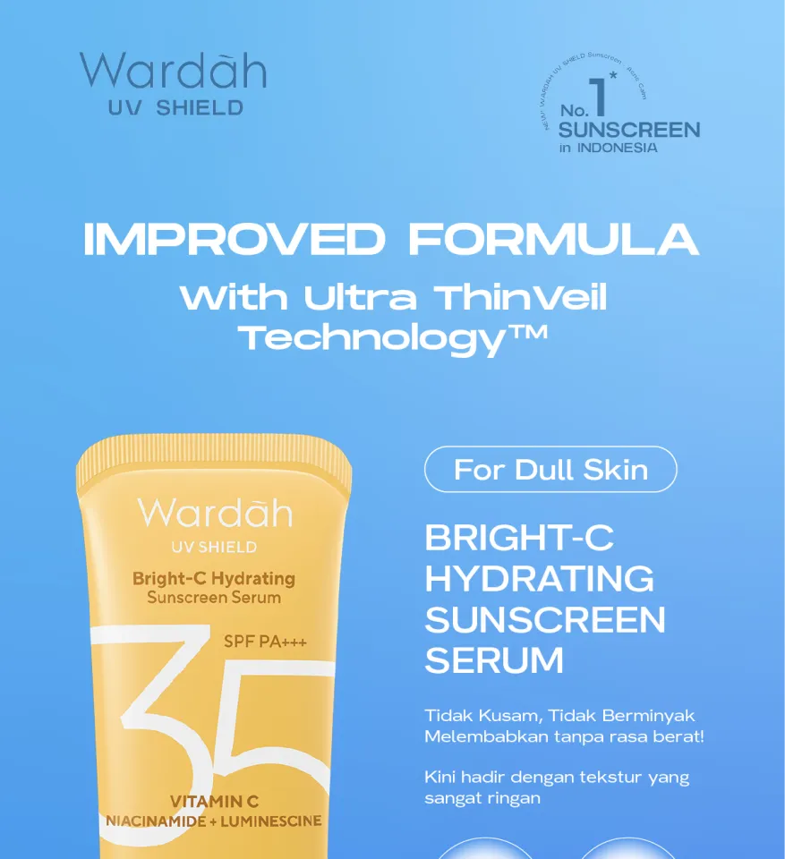 Wardah Sunscreen UV Shield Bright-C Hydratin Sunscreen Serum SPF 35 PA+++ (diskon 51%)